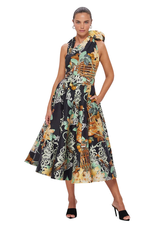 Leo Lin Bridget Halterneck Top & Myla Midi Skirt - Azalea Print in Twilight (SIZE 10)