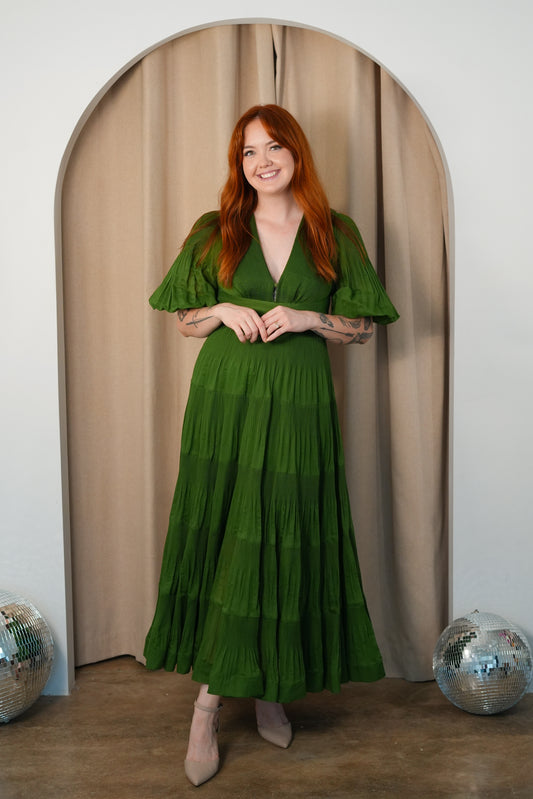 Zimmermann Pleated Tiered Twill Midi Dress (SIZE 12)