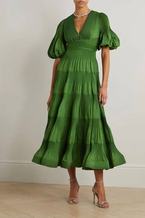 Zimmermann Pleated Tiered Twill Midi Dress (SIZE 12)