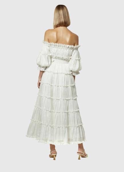 Leo Lin Luminous Silk Linen Dress White Midi Dress Leo Lin 