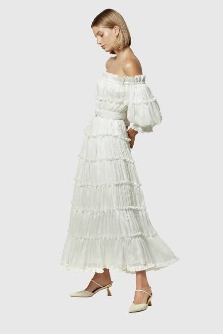 Leo Lin Luminous Silk Linen Dress White Midi Dress Leo Lin 